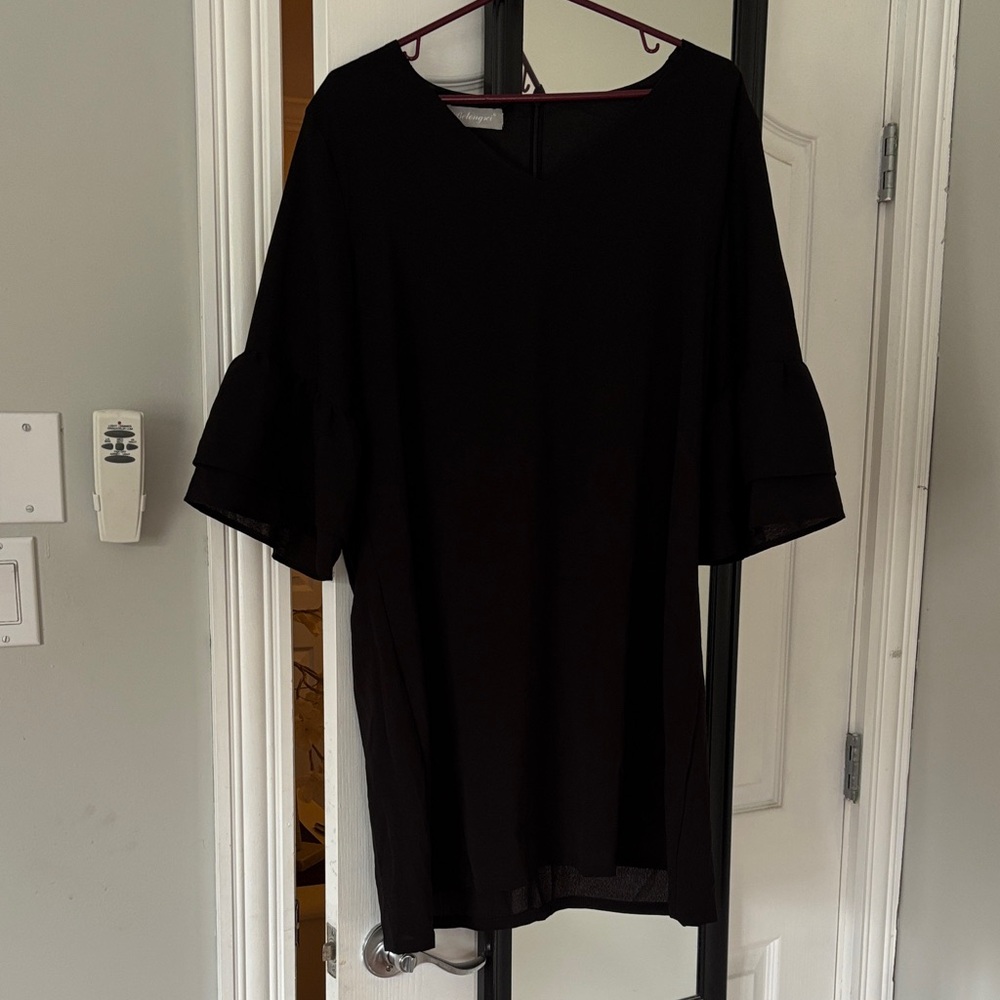 Black Midi Dress with Bell Sleeves - Women